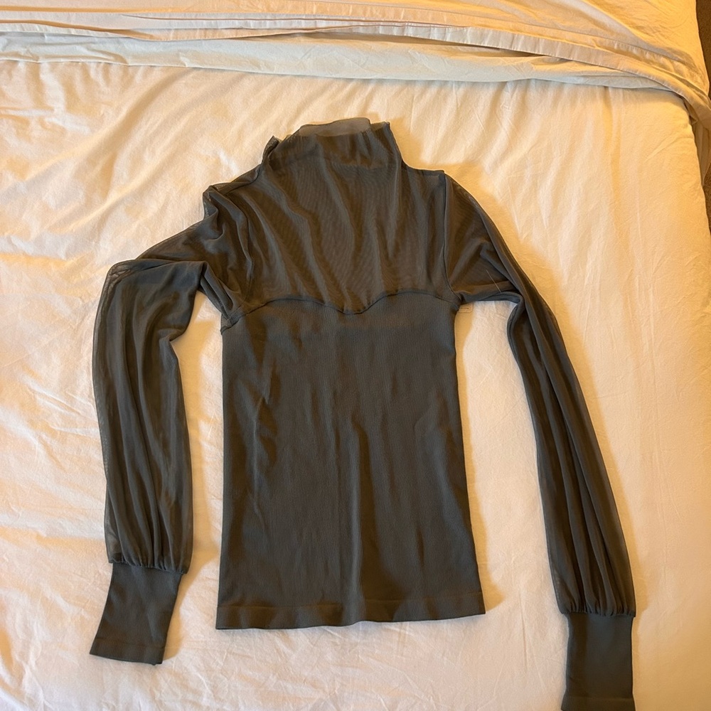 Free People Gray Mesh Turtleneck Top